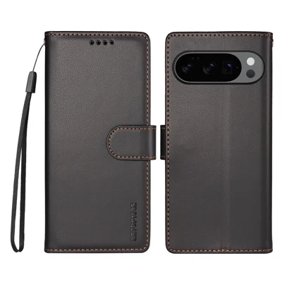  BETOPNICE til Google Pixel 11 Pro / Google Pixel 9 / Google Pixel 9 Pro / Google Pixel 10 / Google Pixel 10 Pro / Google Pixel 11 006 Etui med RFID-blokerende wallet, støtte og læderdæksel med håndledsrem - Sort