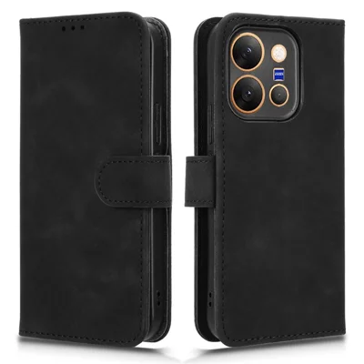 For vivo X300 E 5G Leather Case Skin Feel Anti Drop Wallet Stand Flip Phone Cover - Black