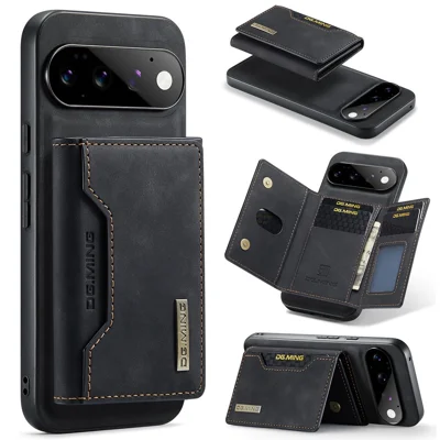 DG.MING M2 Series for Google Pixel 11 Pro Magnetic Case PU + PC + TPU Phone Cover Detachable Wallet Kickstand - Black