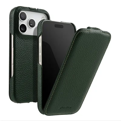 MELKCO für iPhone 18 Pro / 17 Pro Magnetisches Etui Vertikales Klapprahmen aus echtem Rindsleder + PC-Telefonhülle - Grün