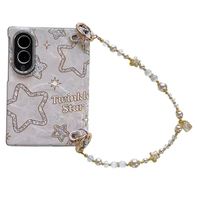For Samsung Galaxy Z Fold8 Magnetic Case Shell Texture Pattern Print Foldable Phone Cover with Pearl Wrist Strap - Star