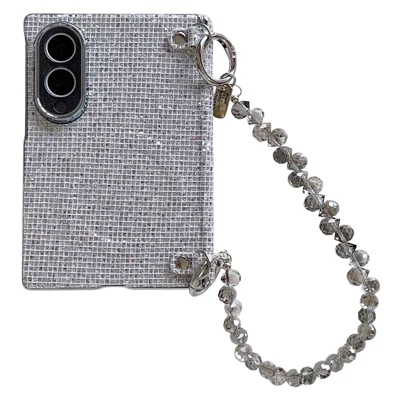 For Samsung Galaxy Z Fold8 Magnetic Case Sparkling Sequin Phone Cover with Crystal Hand Chain - Black