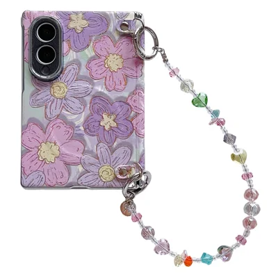 For Samsung Galaxy Z Fold8 Magnetic Case Gold Foil Floral Pattern PC Phone Cover with Crystal Hand Strap - Colorful Flowers