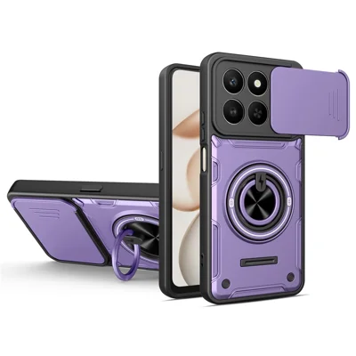 Magnetic Case for Honor 400 Smart 4G / 400 Smart 5G / X7d 4G Sliding Camera Cover TPU+PC Phone Cover with Rotating Kickstand - Purple