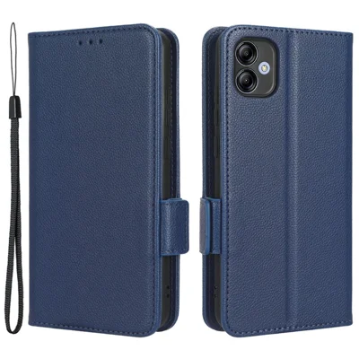 Für Samsung Galaxy A04e 4G / F04 4G / M04 4G PU-Leder-Handytasche mit doppelter Magnetverschluss-Litchi-Textur, stoßfest, Klapp- und Ständerhülle - Dunkelblau