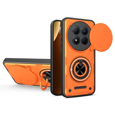 Magnetische hoes voor Honor Magic7 Lite 5G / X60 Pro 5G / X9c 5G, schuifbare camerabeschermer TPU+PC telefoonhoes met draaibare standaard - Oranje
