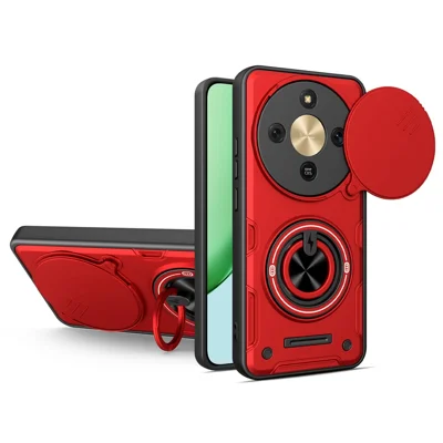 Magnetische hoes voor Honor Magic8 Lite 5G / X9d 5G / X70 5G met schuifbare camerabeschermer TPU+PC telefoonhoes met draaibare standaard - Rood