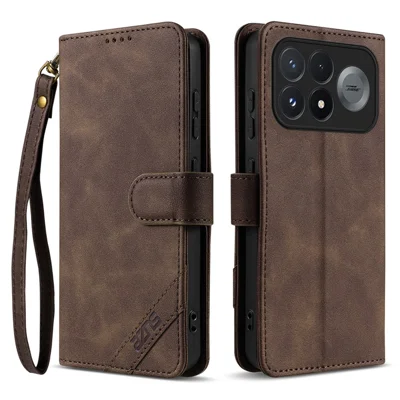 AZNS A2 für Xiaomi Redmi K100 Pro 5G / Poco F9 Pro 5G Ledertasche mit Handschlaufe RFID-Blockierung Brieftasche Ständer Handyhülle - Braun