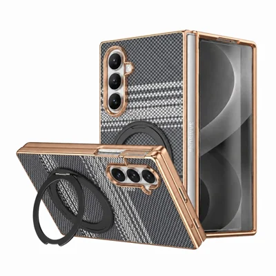 For Samsung Galaxy Z Fold8 Ultra Case Magnetic Rotating Kickstand Aramid Fiber Texture PC Phone Cover with Screen Protector - Sort