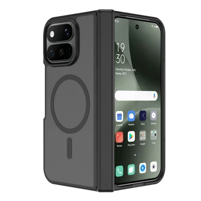 For Google Pixel 11 Pro Fold Magnetic Case Hinge Protection TPU + Acrylic Translucent Phone Cover with Front Frame - Black