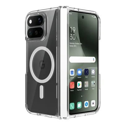 For Google Pixel 11 Pro Fold Magnetic Case Hinge Protection TPU + Acrylic Clear Phone Cover with Front Frame - Transparent