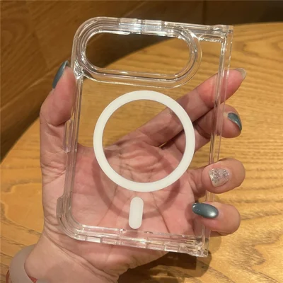For iPhone Duo Magnetic Case TPU + Acrylic Folding Phone Anti Drop Cover - Transparent