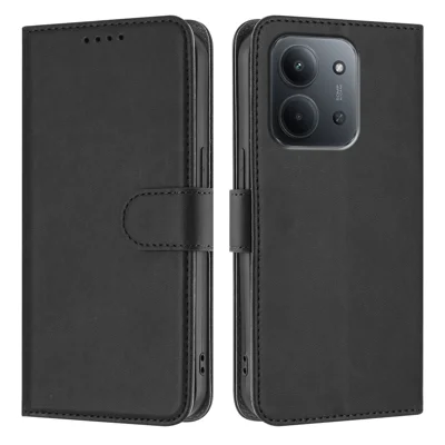 Чехол-кошелек из искусственной кожи для Xiaomi Redmi 15C 4G (Global) (171 мм), однотонный чехол для телефона с отделением для карт - Черный