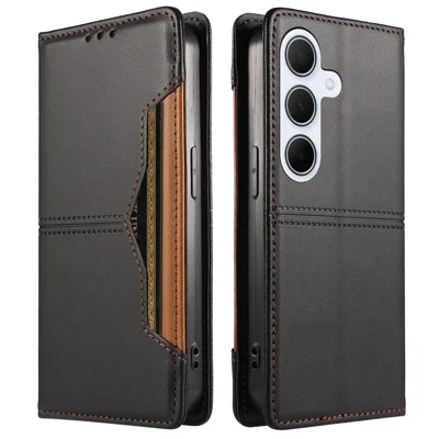  For Samsung Galaxy A55 5G Wallet Case External Card Slot Magnetic Closing Leather Phone Cover - Black