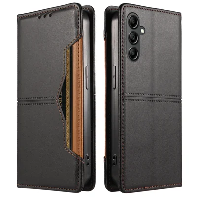  For Samsung Galaxy A14 4G / Galaxy A14 5G Wallet Case External Card Slot Magnetic Closing Leather Phone Cover - Black