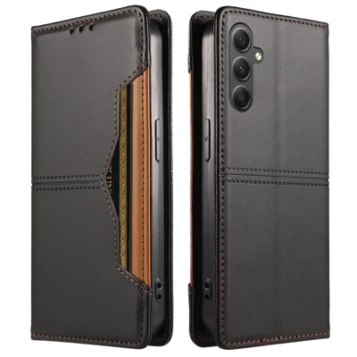  For Samsung Galaxy A34 5G Wallet Case External Card Slot Magnetic Closing Leather Phone Cover - Black