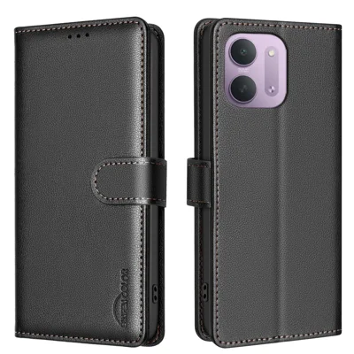  BINFEN COLOR для Xiaomi Redmi 15C 4G (Global) (171 мм) / Xiaomi Poco C85 4G (171 мм) / Xiaomi Redmi 17C 5G BF32 Кожаный чехол-кошелек с защитой от RFID - Черный