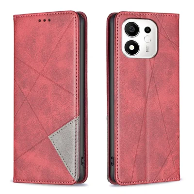  For Honor X7e Plus 5G / Honor X7e Plus 4G / Honor 600 Smart 5G Case Card Slots Geometry Imprint Leather Phone Cover - Red