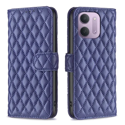  BINFEN COLOR для Xiaomi Redmi 15C 4G (Global) (171 мм) / Xiaomi Poco C85 4G (171 мм) / Xiaomi Redmi 17C 5G BF Стиль-14 Чехол Ромбовидная текстура Кожаный чехол с подставкой - Синий