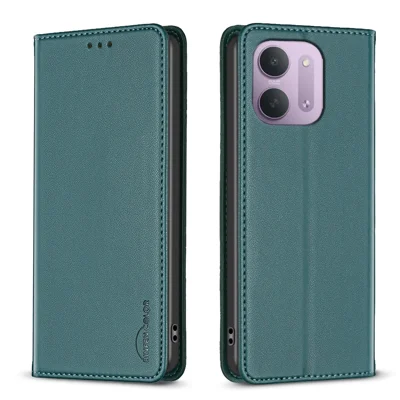 BINFEN COLOR для Xiaomi Redmi 15C 4G (Global) (171 мм) / Xiaomi Poco C85 4G (171 мм) / Xiaomi Redmi 17C 5G Кожаный чехол BF18 с подставкой и отделениями для карт - Зеленый
