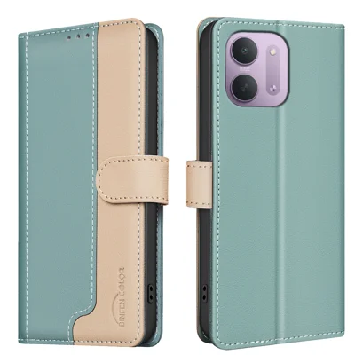  BINFEN COLOR для Xiaomi Redmi 15C 4G (Global) (171 мм) / Xiaomi Poco C85 4G (171 мм) / Xiaomi Redmi 17C 5G Кожаный чехол Сплошной цвет с защитой от RFID, с отделением для карт, подставка - Зеленый