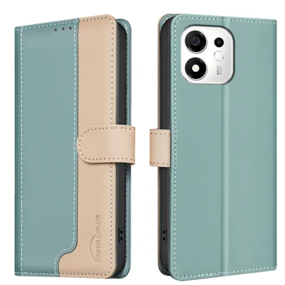 BINFEN COLOR pour Honor X7e Plus 5G / Honor X7e Plus 4G / Honor 600 Smart 5G Étui en Cuir Couleur Soudée Blocage RFID Portefeuille Support - Vert