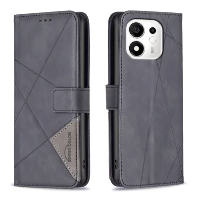 BINFEN COLOR pour Honor X7e Plus 5G / Honor X7e Plus 4G / Honor 600 Smart 5G Étui Portefeuille Support Géométrie Imprimée en Cuir - Noir