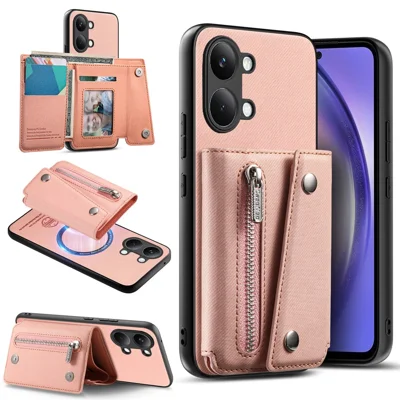Etui magnetyczne do Xiaomi Poco X8 Pro Max 5G / Redmi Turbo 5 Max 5G, pokrowiec tylnej obudowy z tkaniny serżowej i skóry PU z trzyczęściowym uchwytem na kartę - różowy