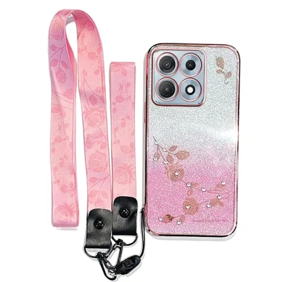 KADEM Für Motorola Edge 70 Max 5G Hülle Blumenmuster TPU-Gradienten-Handyhülle mit Lanyards – Rosa