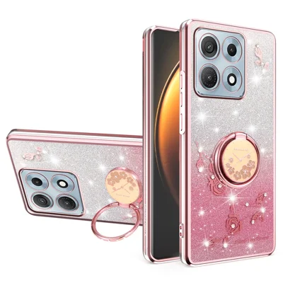 Custodia KADEM per Motorola Edge 70 Max 5G con Anello Supporto, Cover in TPU con Fiori, Effetto Glitter Gradient - Oro Rosa