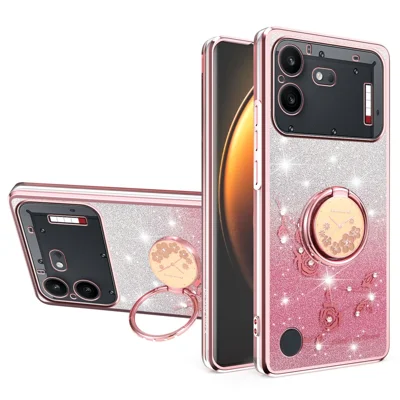 KADEM til Nothing Phone (4b) Case Ring Kickstand TPU Flowers Phone Cover Gradient Glitter - Rose Gold