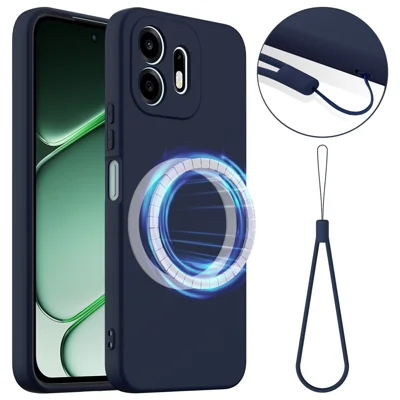 Voor OnePlus N6 4G Magnetische Hoes Anti-Val Vloeibare Silicone Telefoonhoes met Lus - Donkerblauw