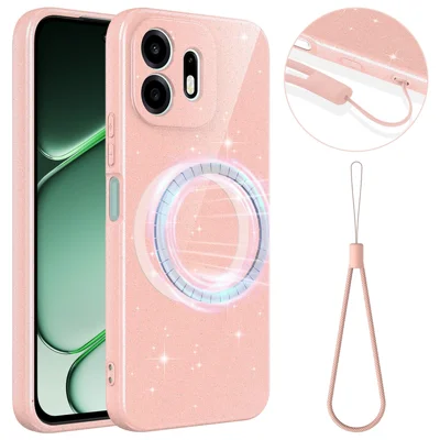 Voor OnePlus N6 4G Magnetische Case Glitter TPU Stootvaste Telefoonhoes met Lus - Roze