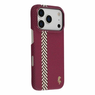 X-LEVEL til iPhone 18 Pro / 17 Pro Case kompatibel med MagSafe, lakeret "hest"-symbol i carbon nanofiber PC-telefondæksel - Kirschrød
