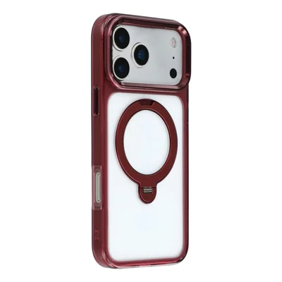 JAUCASE til iPhone 18 Pro Max / 17 Pro Max Case Magnetisk Roterende Stand TPU + PC Gennemsigtig Telefon Bagdækning - Vinrød