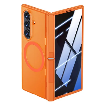 For Samsung Galaxy Z Fold8 Ultra Magnetic Case with Anti-Spy Tempered Glass Screen Protector Dual Kickstand PC + TPU Phone Cover - Orange