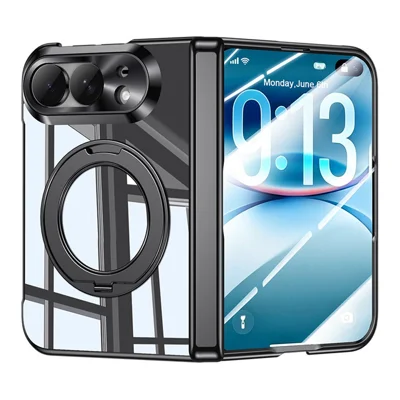 Cover per iPhone Fold con Pellicola Schermo HD Chiara, Supporto Magnetico Girevole a 360°, Cover in PC Placcato - Nero