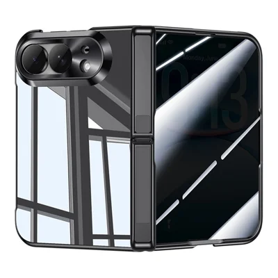 Til iPhone Fold Case med Anti-Spy Hærdet Glas Film, Hinge Kickstand Elektropladeret PC Telefonbeskyttelse - Sort