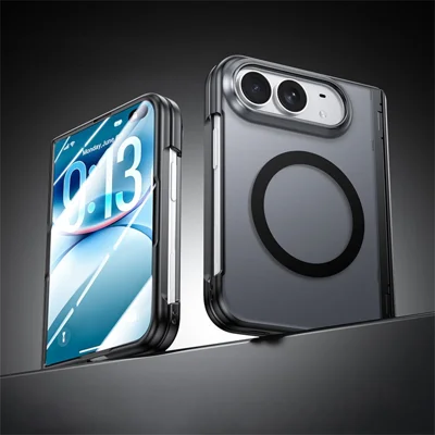For iPhone Duo Magnetic Case with HD Clear Tempered Glass Film Hinge Protection Matte PC Phone Cover - Black