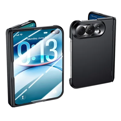 Custodia per iPhone Fold con pellicola in vetro temperato HD trasparente, cover rigida in PC con finitura touch - Nero