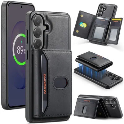 MAGKING K5 pour étui Samsung Galaxy S26 FE, porte-cartes avec blocage RFID, housse arrière en cuir PU - Noir