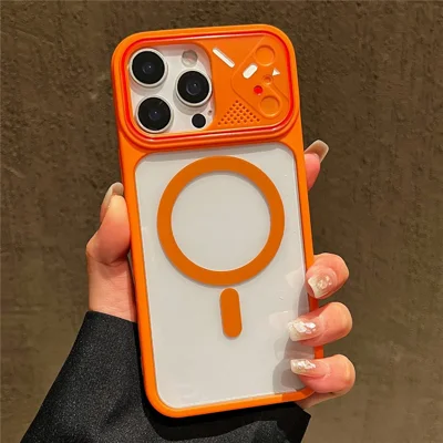 Coque de téléphone transparente pour iPhone 16 Pro Max TPU+PC, compatible avec MagSafe, dos clair - Orange