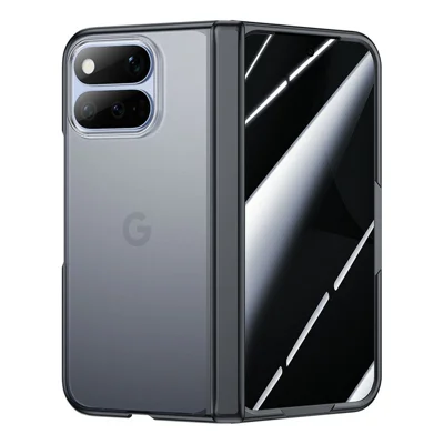For Google Pixel 11 Pro Fold Case Matte Hinge Ultra Thin Hard PC Phone Cover Built-in Anti-spy Tempered Glass Screen Protector - Black