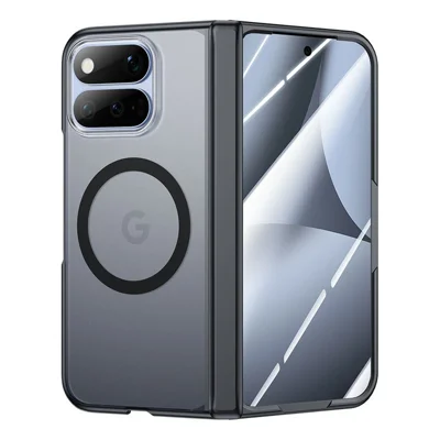 For Google Pixel 11 Pro Fold Magnetic Case Matte Hinge Hard PC Phone Cover Built-in HD Tempered Glass Screen Protector - Black
