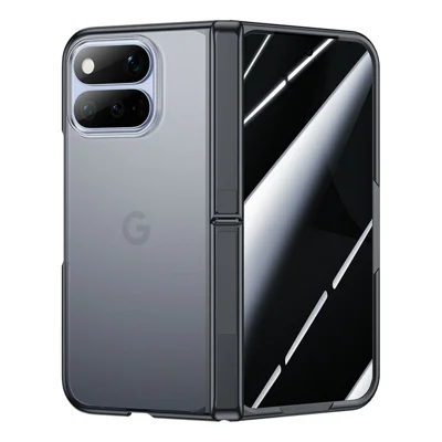 For Google Pixel 11 Pro Fold Case with Anti-Spy Tempered Glass Film Hinge Kickstand Matte PC + TPU Ultra-Thin Phone Cover - Black