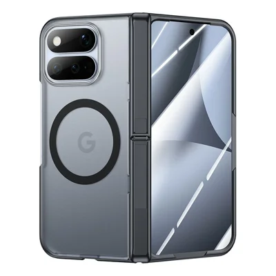 For Google Pixel 11 Pro Fold Magnetic Case with HD Clear Tempered Glass Film Dual Kickstand PC + TPU Phone Cover - Black