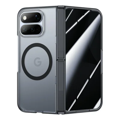 For Google Pixel 11 Pro Fold Magnetic Case with Anti-Spy Tempered Glass Screen Protector Dual Kickstand PC + TPU Phone Cover - Black