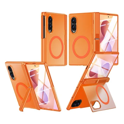 For Samsung Galaxy Z Fold8 Magnetisk Case med HD Clear Hærdet Glasfilm Dobbelt Stand Fone Dæksel til PC + TPU - Orange