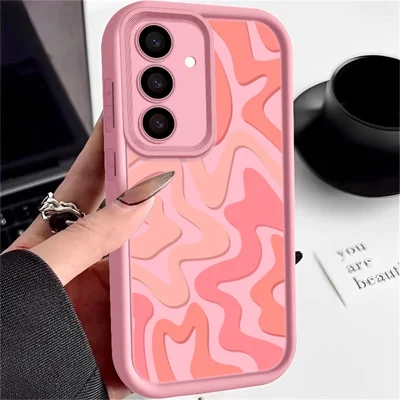 Phone Case For Samsung Galaxy A26 5G / A17 4G / A17 5G Wavy Camouflage Stripe Precision Camera Protection Anti Drop TPU Cover - Pink