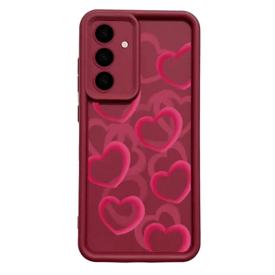 For Samsung Galaxy S25 FE Case Heart Pattern Design Precision Camera Protection TPU Phone Cover - A697W2 / Wine Red